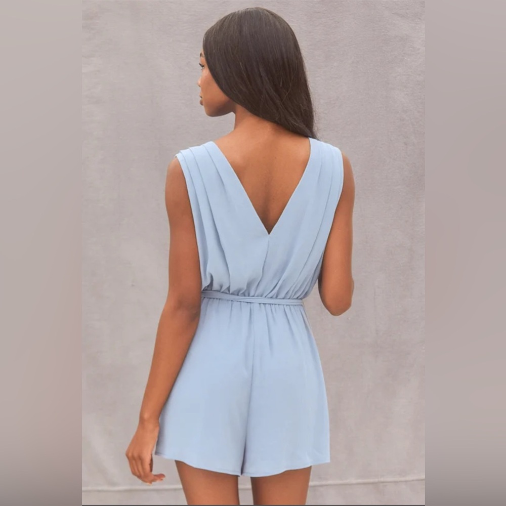 NEW Lulus Dusty Blue Gray Chiffon Romper - Picture 6 of 7